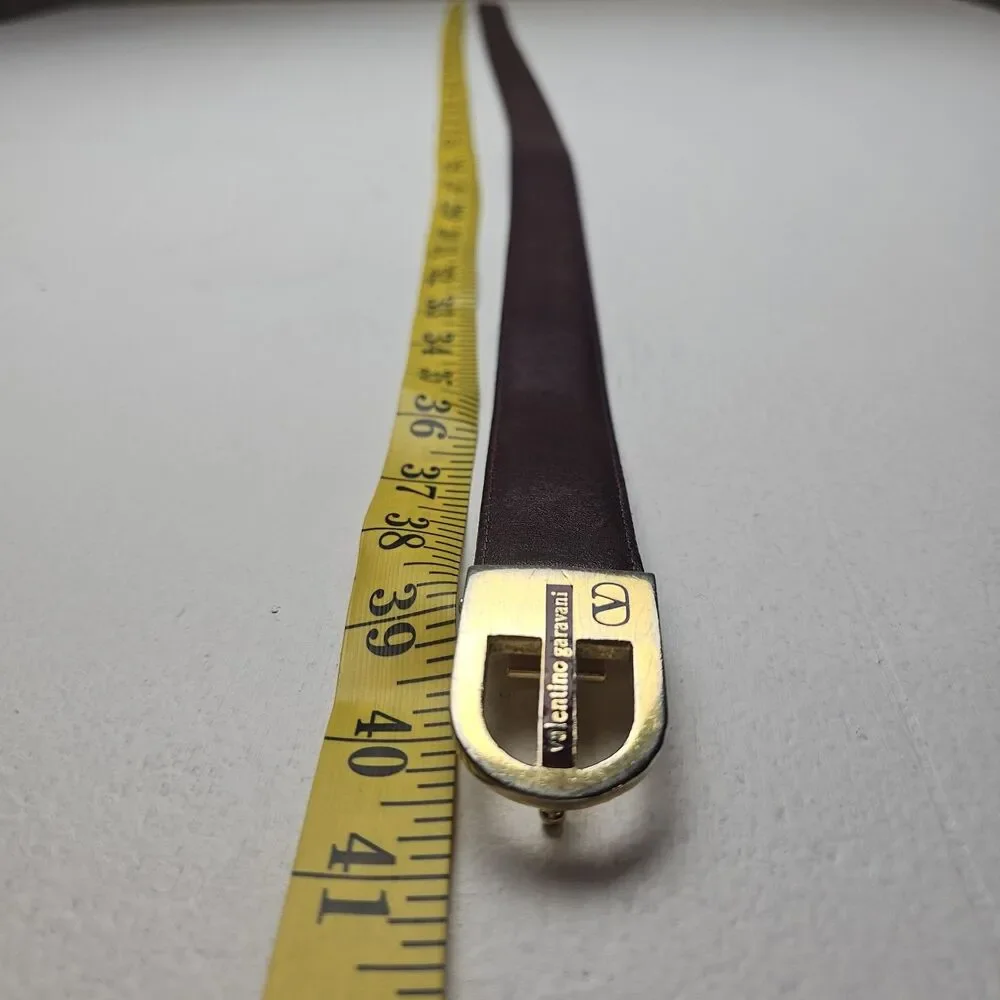 Vintage Valentino Garavani Burgundy/Black reversible Solid Belt Gold-Tone Buckle